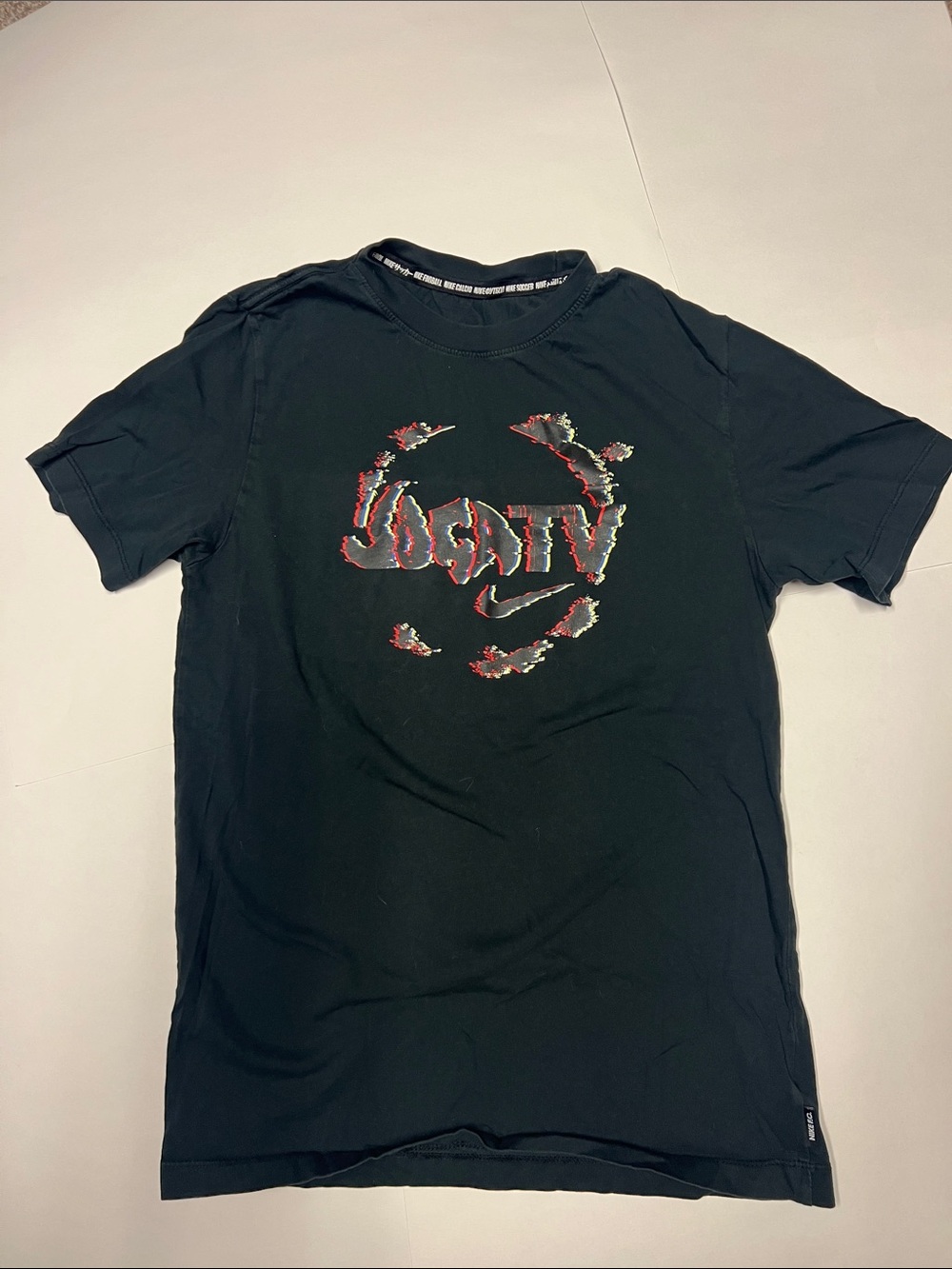 Nike Black Short-Sleeve Tee with Distressed Multicolor Logo